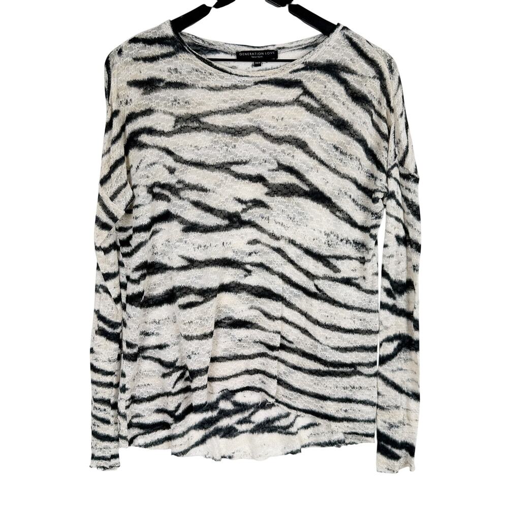 Generation Love Silk Blend Distressed Zebra Knit Sweater Gray Black - XS/S